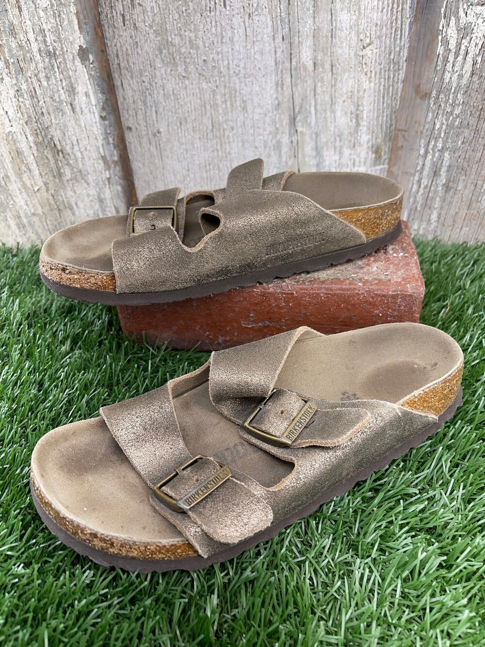 Birkenstock Arizona Golden Metallic Suede Leather Women's Sandals EU36 L5 Narrow